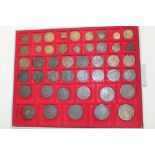 A selection of 45 various bronze tokens,