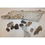 A selection of Second War bomb fragments including light alloy fragments thought to be from a