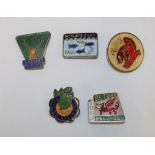 Five various enamelled Butlins badges including 1958, 1966,