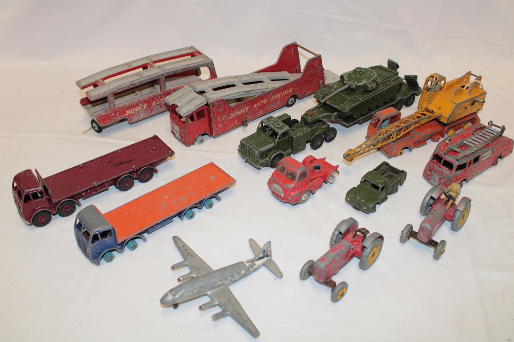 A selection of various diecast vehicles including Dinky Supertoys Foden flat lorry,