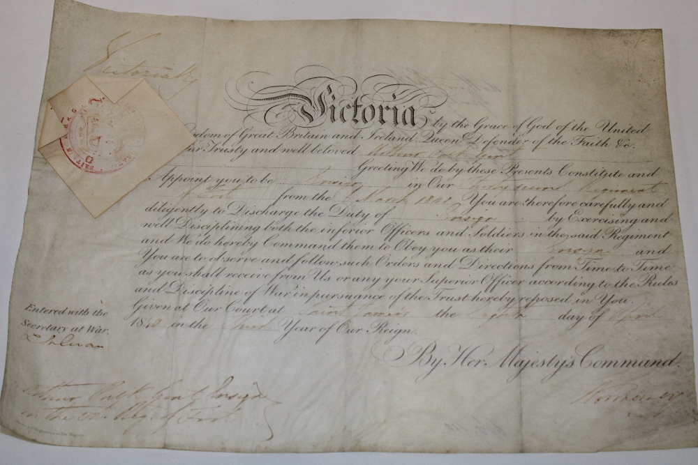 An 1840 commission document relating to Arthur Paul 32nd (Cornwall) Regiment of Foot