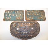 Three cast iron Railway goods wagon plates including B743487 Swindon 1959