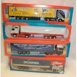 Four Tekno diecast articulated lorries,
