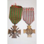 A French First War Croix de Guerre 1914-1918 and a French Combattants Cross (2)