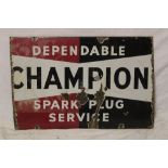 An enamel rectangular advertising sign "Dependable Champion Spark Plug Service",