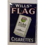 An enamel rectangular advertising sign "Wills's Flag Cigarettes",