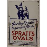 An old enamel rectangular advertising sign "Spratt's Ovals - Give Him Spratt's and Give Him