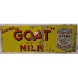 An old enamel rectangular advertising sign "Ask for Goat Brand Milk",