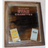 A small Wills's Star Cigarette advertising mirror in stained wood frame,