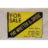 A enamel rectangular Cornish Estate Agents double-sided sign "For Sale - May Whetter & Grose -
