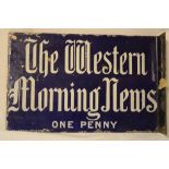 An enamel rectangular double sided advertising sign "The Western Morning News - 1 penny",