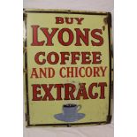 An enamel rectangular advertising sign "Buy Lyons Coffee and Chicory Extract",