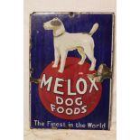 An enamel rectangular advertising sign "Melox Dog Foods - The Finest in the World",