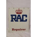 An enamel rectangular double-sided hanging sign "RAC Repairer",