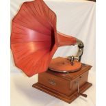 A good quality old oak cased gramophone by The Gramophone Company Limited with nickel plated mounts