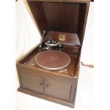 An oak cased table top gramophone by His Master's Voice