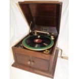 An oak cased table top gramophone by Cliftophone with label for the Chappell Piano Co London