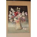 S**Bamber - watercolour Sweet Peas in a vase, signed,