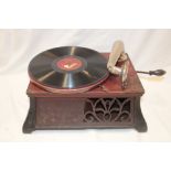 An unusual old Garford clockwork gramophone with metal panels and chromium plated mounts,