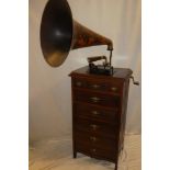 An unusual 19th century Edison Standard cabinet phonograph with small mahogany and nickel horn,