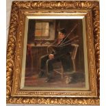 Erskine Nichol - oil on canvas An interior scene with a figure playing bagpipes, signed,