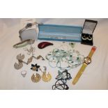 A quantity of various costume jewellery including silver mounted bracelet, silver dress ring,
