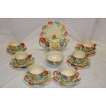 A 1920/30s Grindley Art Deco china tea set with hand painted floral decoration comprising six tea