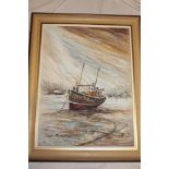 Wynn Appleford - oil on canvas Cornish fishing boat at low tide, signed,