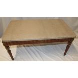 A good quality reproduction mahogany and brass mounted rectangular coffee table with natural marble