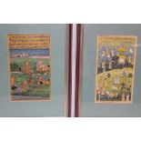 A pair of Indian Moghul watercolours depicting figures and fighting warriors,