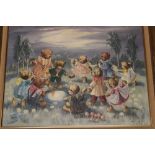 Doreen Edmond - oil on canvas A teddy bear's gathering, signed,