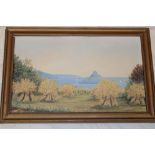 P**M**Whitman - watercolour A view of St Michaels Mount with corn field in the foreground, signed,