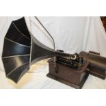 An Edison standard phonograph in oak case with cover together with original suspended metal
