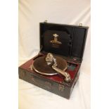 An unusual "Academy Senior" portable gramophone by The Johnston Talking Machine Co Limited in black