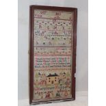 A Victorian Cornish needlework rectangular sampler depicting alphabet,