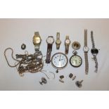 A selection of ladies and gents wristwatches, costume jewellery, steel cased gents pocket watch,