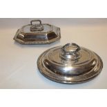 Two various silver plated entree dishes and covers with reeded decoration