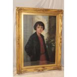 Artist Unknown - oil on canvas Half length portrait of a young lady, 34" x 22",