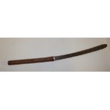 A Burmese short sword with 17" curved single-edged blade and rattan-bound hilt