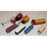 Dinky Toys - AEC Monarch shell tanker, Duple Roadmaster coach, luxury coach and others etc.
