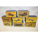Eight mint and boxed Matchbox Models of Yesteryear including Y-10 Mercedes, Y-5 Bentley and others,
