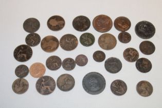 A selection of Georgian and Victorian copper coinage including 1862 halfpenny, 1797 cartwheel penny,