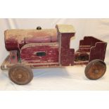 A 1920's Lines Brothers wooden pedal train engine (for restoration) 43" long (af)