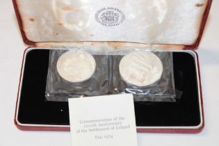 A 1100th Anniversary of the Settlement of Iceland 874-1974 silver two coin set,