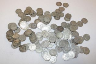 A selection of over 130 pre-1947 silver 6d coins