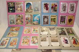 Five albums containing various greetings cards, First War greetings, childrens,