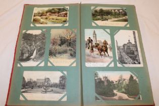 An album containing a selection of various black and white and coloured postcards including some