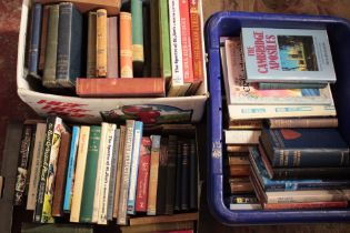 Seven boxes of miscellaneous volumes including children's, novels, railway etc.