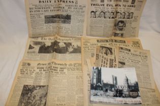 A selection of various Second War newspapers including May 1943 reporting the Dam Busters Raid,