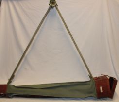 A painted metal Mine Surveyor's tripod by Wild of Switzerland in leather mounted canvas case (ex